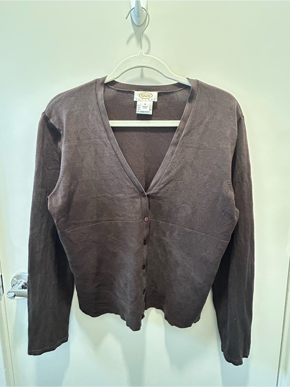 Talbots Petites Brown V-Neck Silk Cardigan
